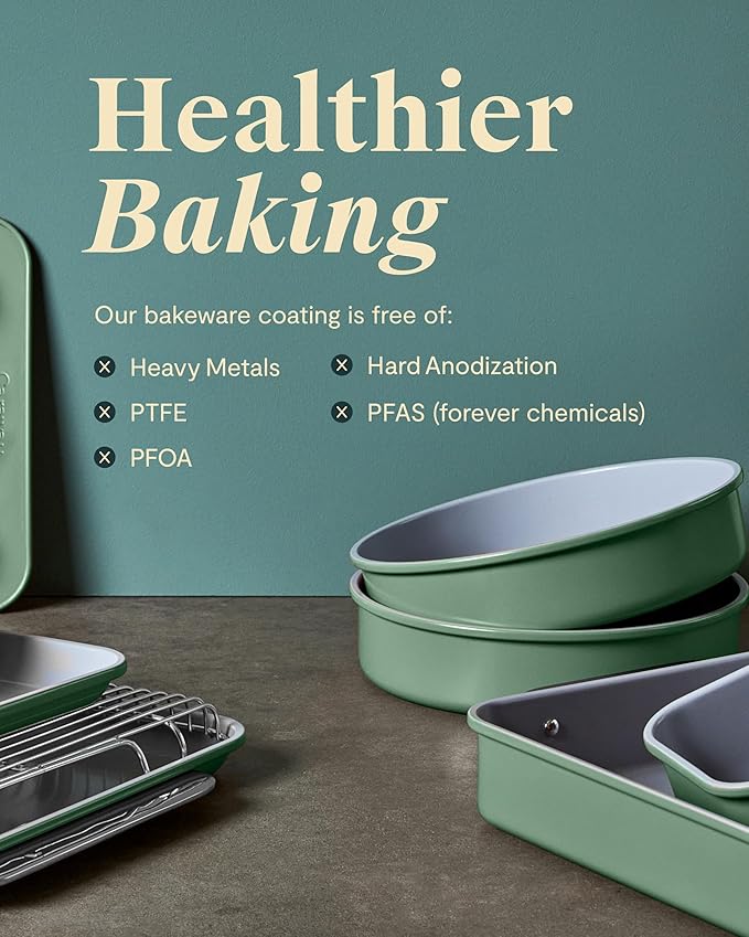Caraway Non-Stick Ceramic Baking Sheet Duo - Naturally Slick Ceramic Coating - Non-Toxic, PTFE & PFOA Free - 18 x 13" Large & 15 x 10" Medium - Sage