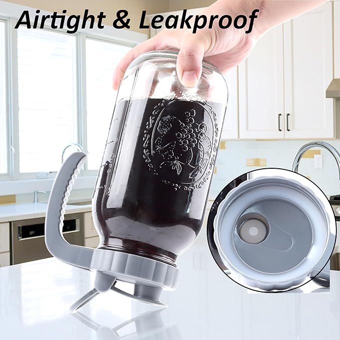 Cold Brew Coffee Maker 64 OZ 2 Pack Mason Jar Cold Brew Pitcher With Infuser 2 Quart Wide Mouth Iced Coffee Maker With Pour Spout Lid And Handle Half Gallon Airtight & Leakproof Pitcher For Fridge