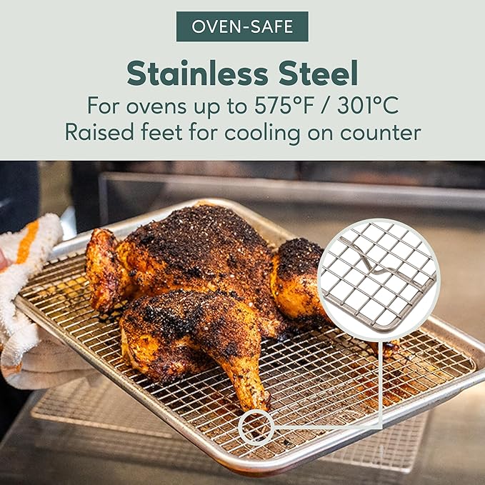 Ultra Cuisine Oven-Safe, Dishwasher-Safe 100% Stainless Steel Cooling & Baking Rack Set - Jelly Roll Sheet Pan Size - Heavy Duty - 10 x 14.7" - Set of 2 - Wire Cooling Racks for Baking & Cooking