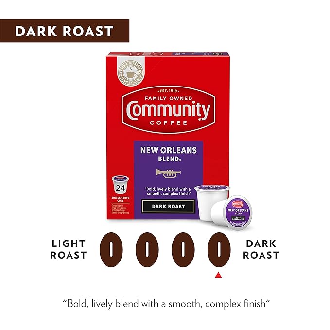 Community Coffee New Orleans Blend 12 Count Coffee Pods, Special Dark Roast, Compatible with Keurig 2.0 K-Cup Brewers, 12 Count (Pack of 1)