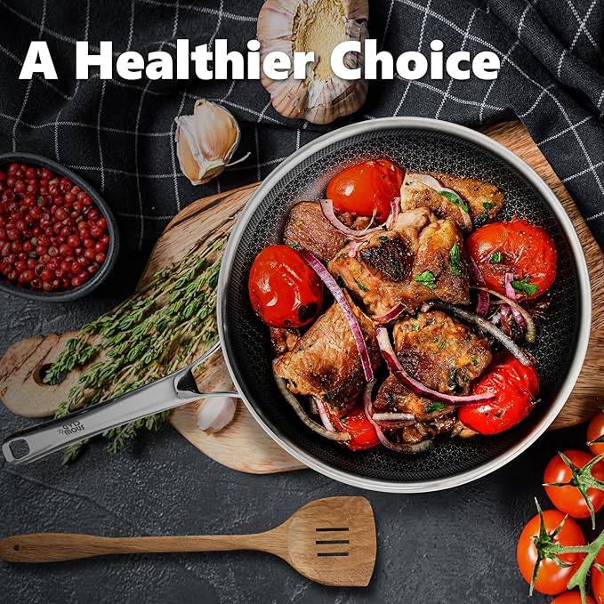 Non Stick Frying Pans 12 inch, Hybrid Frying Pans Nonstick,non stick Stainless Steel Skillets, Dishwasher and Oven-Safe Chef Pan, Induction Compatible Pan, PFOA Free Cookware