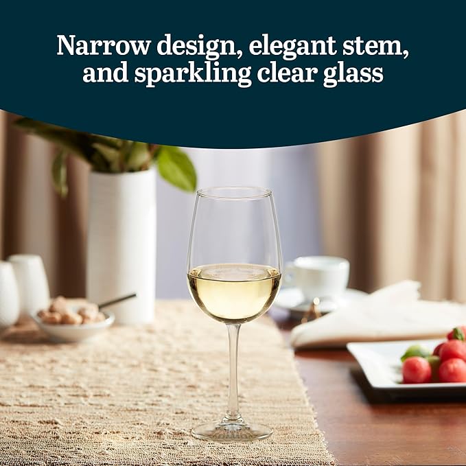 Libbey Vina White Wine Glasses Set of 6, 18.25 Oz Elegant, Fancy Glasses Drinking Set, Stemmed Wine Glasses for Weddings, Birthdays, Parties and More