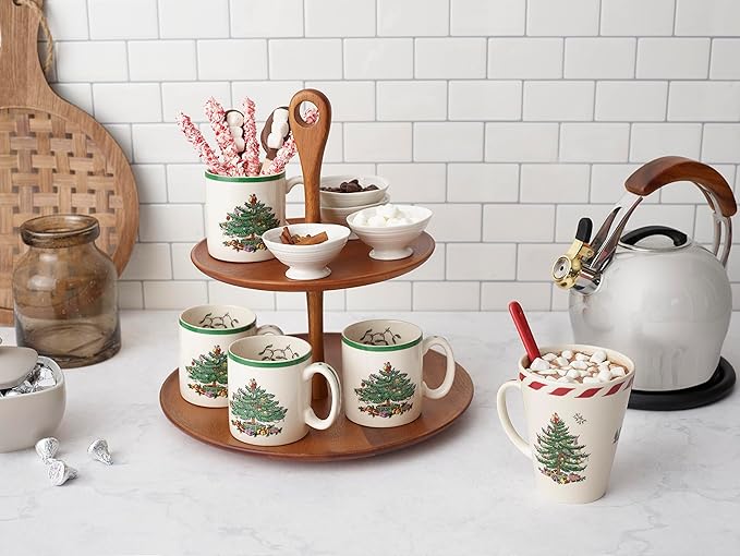 Spode Christmas Tree Mugs Set of 4 – Iconic Tree Pattern, Holiday Beverage Mugs with 9 oz Capacity – Dishwasher Safe, Festive Hot-Drink Cups in Durable Stoneware for Cocoa, Tea & Coffee