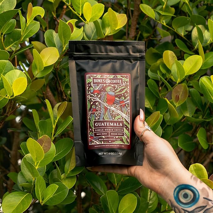 Bones Coffee Company NEW World Tour Sample Pack, Single-Origin Flavored Coffee Low Acid Medium Roast Arabica Beans Specialty Coffee Gifts Compatible Auto Drip and French Press, 4 oz Pack of 5 Ground