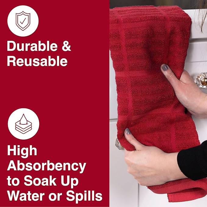 All-Clad Solid Kitchen Towels: Highly Absorbent, Super Soft Long Lasting - 100% Cotton, 17"x30" Tea Towels for Cleaning & Drying Dishes, Pans, Glassware, or Countertops, (2-Pack), Chili