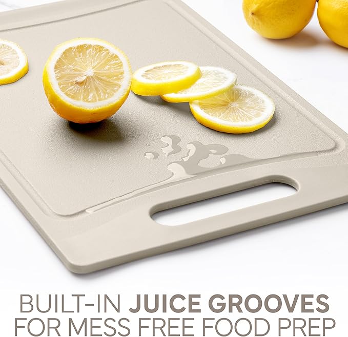 COOK WITH COLOR Non-Slip Cutting Board Set – Kitchen Essentials with Easy Grip Handle for Meat, Veggies, and Fruits, 4 Cutting Boards, Brown