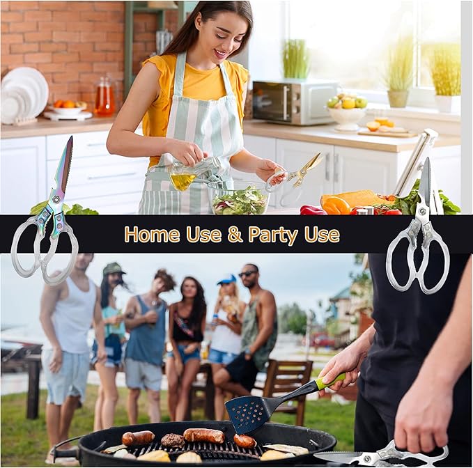 Heavy Duty Kitchen Scissors, Stainless Steel & Aluminum, Serrated Edge, Ambidextrous, Contemporary Style, Blade Color, Kitchen Shears