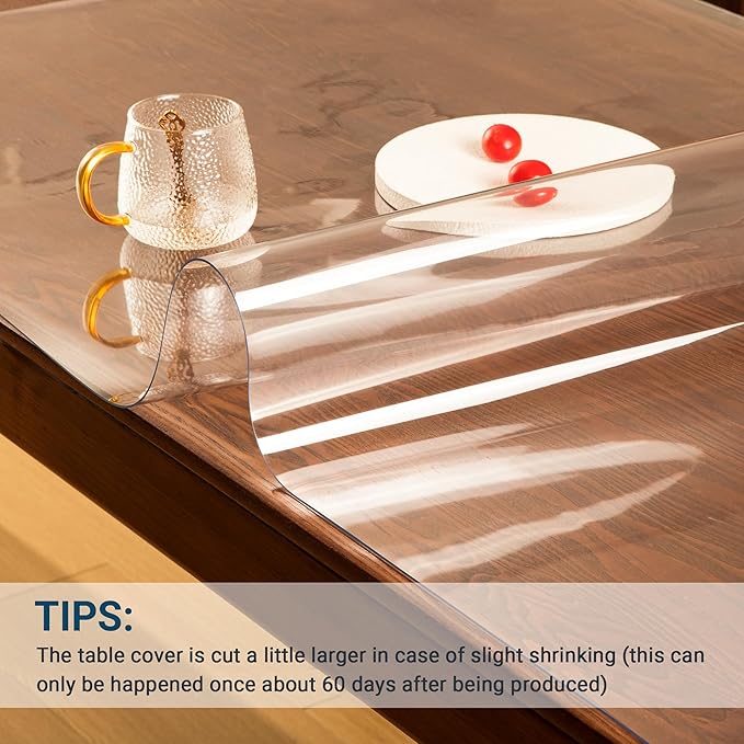 Clear Table Cover Protector Rectangle 40 x 72 Inch, 2.0mm Transparent Plastic Table Protector Waterproof, Anti-Scratch Clear Desk Mat for Office Desktop Dresser Dining Table, FDA Compliant