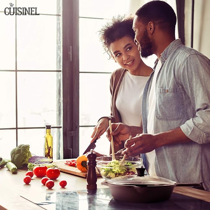 Cuisinel Pre-Seasoned Cast Iron Skillet (10-Inch) with Glass Lid and Handle Cover Oven Safe Cookware - Heat-Resistant Holder - Indoor and Outdoor Use - Grill, Stovetop, Induction Safe