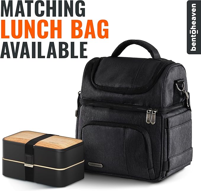 Bentoheaven Premium Bento Box Adult Lunch Box with Compartments for Women & Men, Set of Utensil & Chopsticks & Dip Container, Cute Japanese Kids Bento Lunch Box, Microwavable (Symph Onyx)