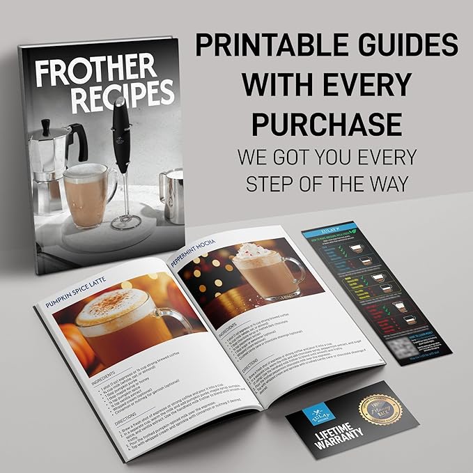Zulay Kitchen FrothMate Powerful Milk Frother Portable & Compact Handheld Foam Maker Lattes, Cappuccinos (Black with Copper, Froth Mate)