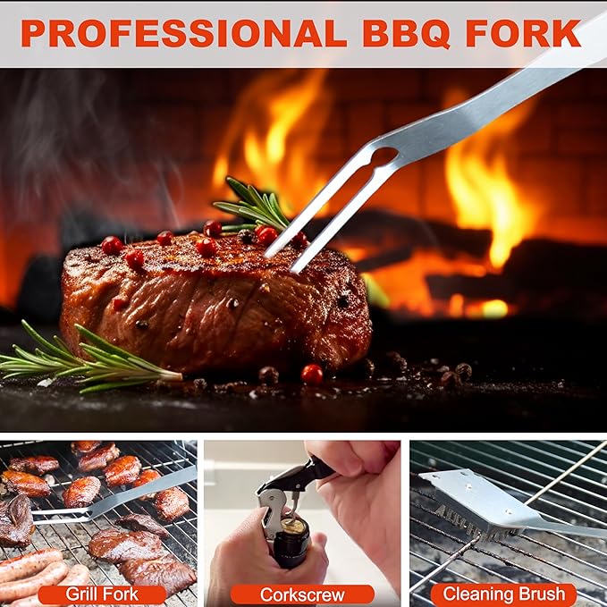 Grilljoy BBQ Accessories Grill Tools Set - 22PCS Stainless Steel Barbecue Grill Accessories for Outdoor Grill with Black Aluminum Case - Christmas Grilling Gifts for Men & Dad -Grill Tools Kit