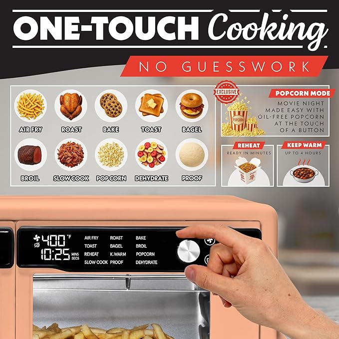 Gourmia French Door Digital Air Fryer Oven - XL 37QT Capacity, 12 Presets, FryForce 360° Tech, Dehydrate, Proof, Slow Cook, Fits 13” Pizza, 1700W, Peach