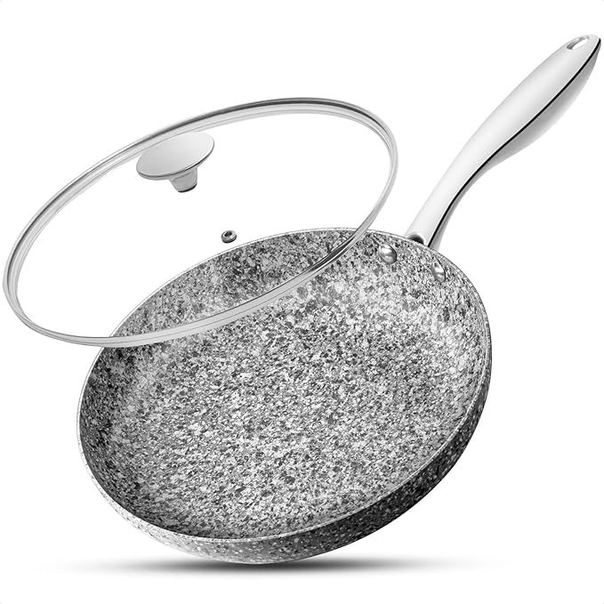 MICHELANGELO 10 Inch Frying Pan with Lid, Nonstick Frying Pan with Non Toxic Granite Coating, 10 Inch Stone Skillet, Non Stick Frying Pans for Cooking, Induction Compatible