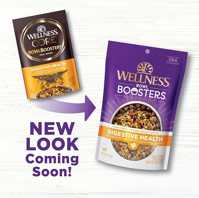 Wellness Bowl Boosters, Dog Food Topper for Small, Medium, & Large Breeds, Grain Free, Natural, Freeze Dried, Digestive Health Chicken, 4 Ounce Bag (Pack of 1)