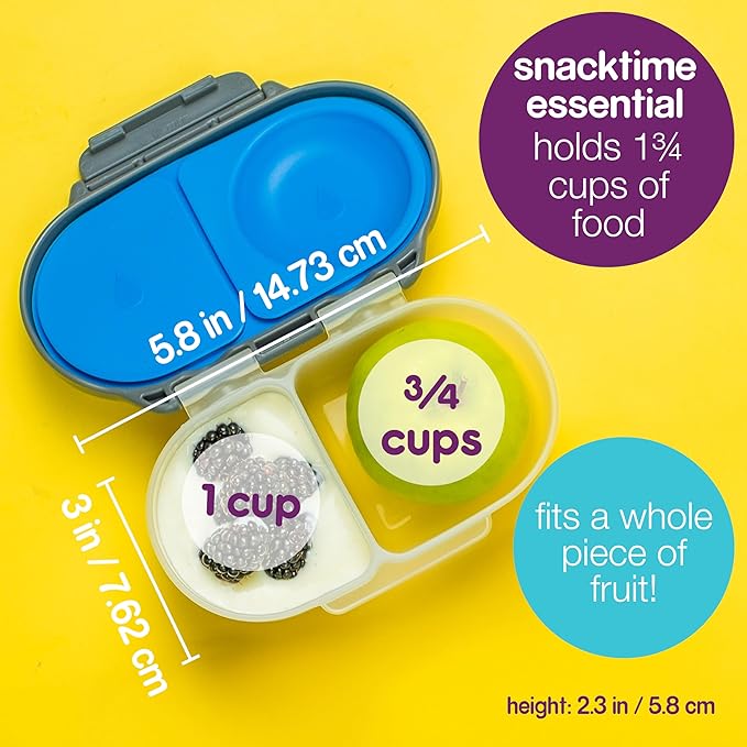 b.box Snack Box Reusable Snack Containers with Lids 2 compartments, Bento Box for kids and toddlers, Leakproof Lunch Box, BPA free and Dishwasher Safe Snack Container (Spearmint, 1 3/4 Cup)