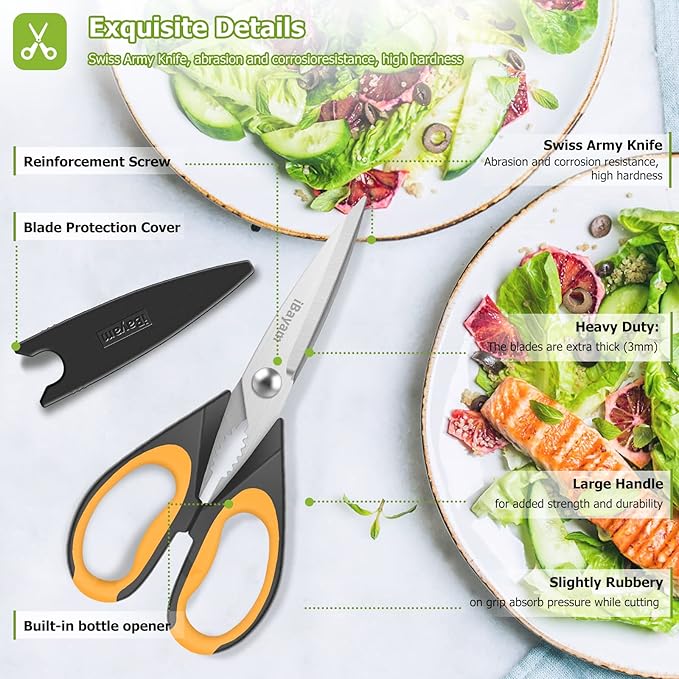 Kitchen Scissors, iBayam 2-Pack Multipurpose Kitchen Shears, 8.5 Inch Heavy Duty Dishwasher Safe Food Cutting, Stainless Steel Sharp Cooking Scissors for Kitchen, Chicken, Poultry, Fish, Meat, Herbs