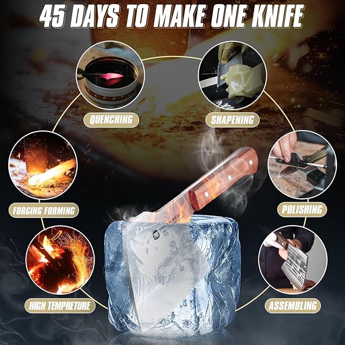 Dream Reach Meat Cleaver Knife Heavy Duty Bone Chopper Stainless Steel Butcher Axe Hand Forged Butcher Knife Meat Bone Cleaver for Kitchen Outdoor BBQ