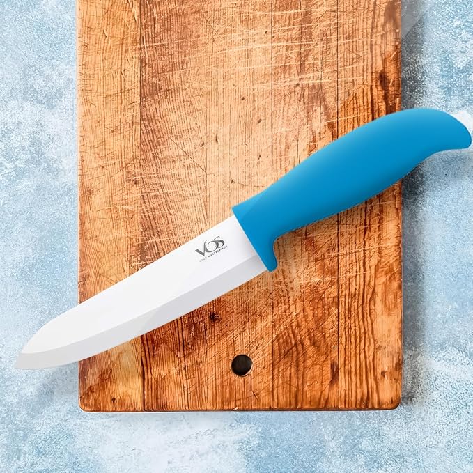 Vos Ceramic Knife Set with Peeler, Ceramic Knives Set For Kitchen, Ultra Sharp Kitchen Knife Set with Covers, 3" 4" 6" Paring, Utility & Chef Knife, Ultra Sharp, Lightweight, Dishwasher safe (Blue)