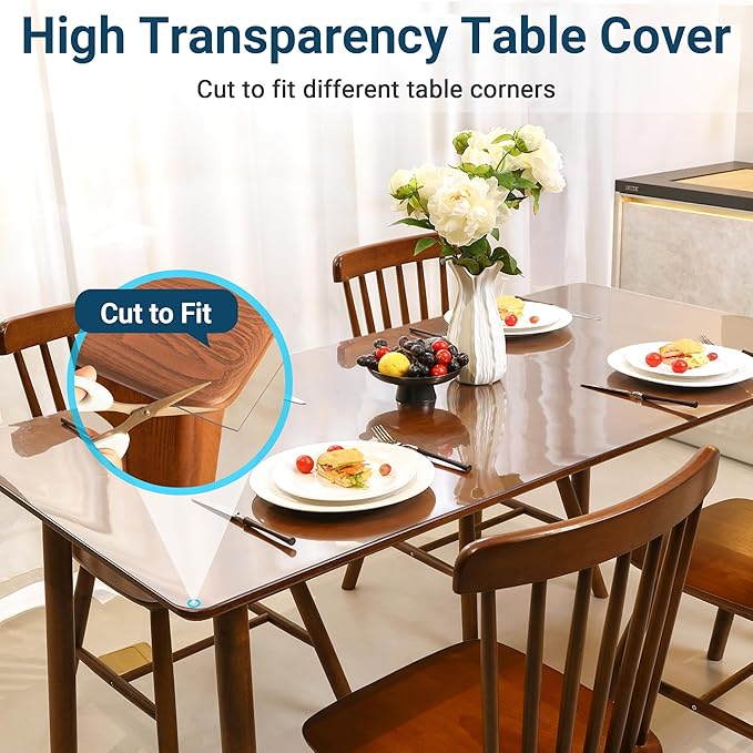 Clear Table Cover Protector Rectangle 40 x 96 Inch, 1.5mm Transparent Plastic Table Protector Waterproof, Anti-Scratch Clear Desk Mat for Office Desktop Dresser Dining Table, FDA Compliant