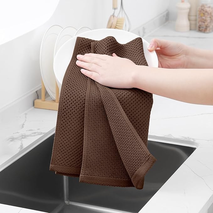 Homaxy 100% Cotton Waffle Weave Kitchen Dish Towels, Ultra Soft Absorbent Quick Drying Cleaning Towel, 13 x 28 Inches, 6-Pack, Coffee