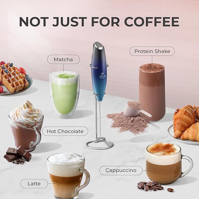 Zulay Kitchen Powerful Milk Frother Wand With 4 AA Duracell Batteries - Ultra Fast Handheld Drink Mixer - Electric Whisk Foam Maker for Coffee, Lattes, Cappuccino, Matcha & Creamer
