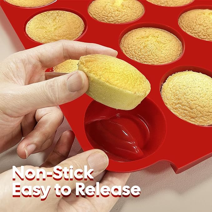 2-Pack Silicone Muffin Pan for Baking – Mini 24-Cup Nonstick Cupcake Pan with Handle, Food-Grade Certified, Odorless, BPA-Free, Silicone Baking Mold for Muffins, Egg Bites, Cupcakes
