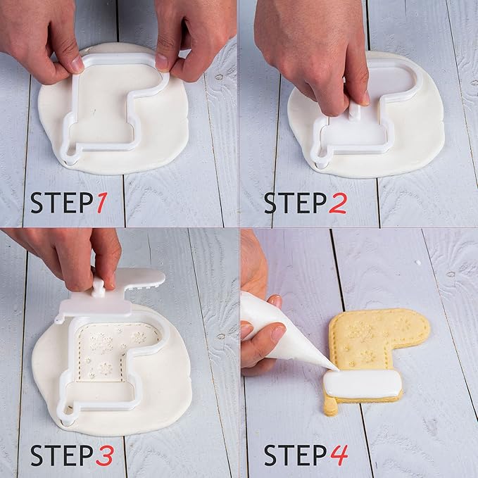 Flycalf Christmas Cookie Cutters Candy Cane Shapes with Plunger Stamps Holiday PLA Baking Accessories Cutter Molds Gifts Decorative Party 3.5" Kitchen Cake Supplies