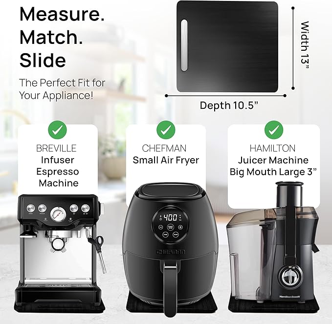 Ibyx Elegant Sliding Tray for Your Coffee Maker & Heavy Kitchen Appliances - Sturdy, Slides Easily from Under The Cabinet (Black, 13”W x 10.5”D)