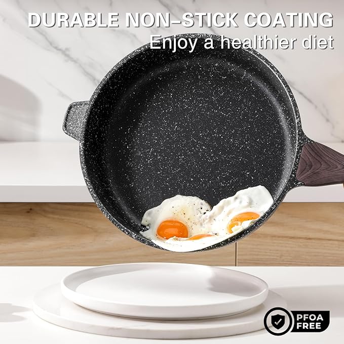 Kordisen Nonstick Deep Frying Pan with Lid, 12 Inch Large Skillet, 5 Qt Non Stick Saute Pan for Cooking, Healthy Induction Cookware, PFOA Free