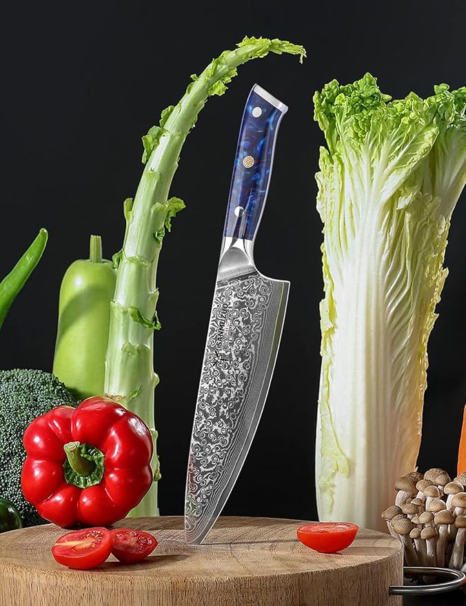 Chef Knife - 8 inch - Xuan Series - VG10 Damascus Steel Kitchen Knife - Resin Handle (Sapphire Blue)