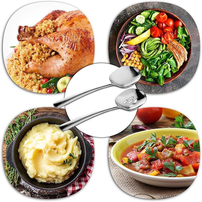 SOLEADER X-Large Serving Spoons Set, 12 Inch Slotted Spoon and Serving Spoon, Premium Spoons Silverware, Cooking Spoon,Pasta Spoon,Mixing Spoon,Buffet Spoons,Foodgrade 18/8 Stainless Steel, Pack of 4