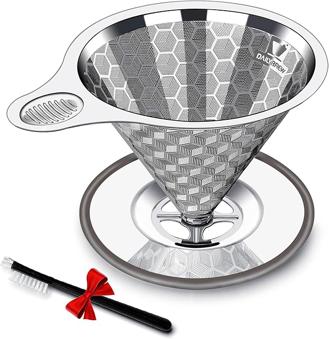 Pour Over Coffee Dripper, Triple Layer Stainless Steel Pour Over Coffee Dripper, Portable Coffee Maker With Detachable Cup Stand, 2-4 Cup Paperless Reusable Pour Over Coffee Filter Non-plastic