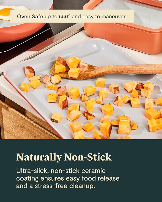 Caraway Non-Stick Ceramic Baking Sheet - Naturally Slick Ceramic Coating - Non-Toxic, PTFE & PFOA Free - Perfect for Baking, Roasting, and More - Medium (15" x 10") - Perracotta
