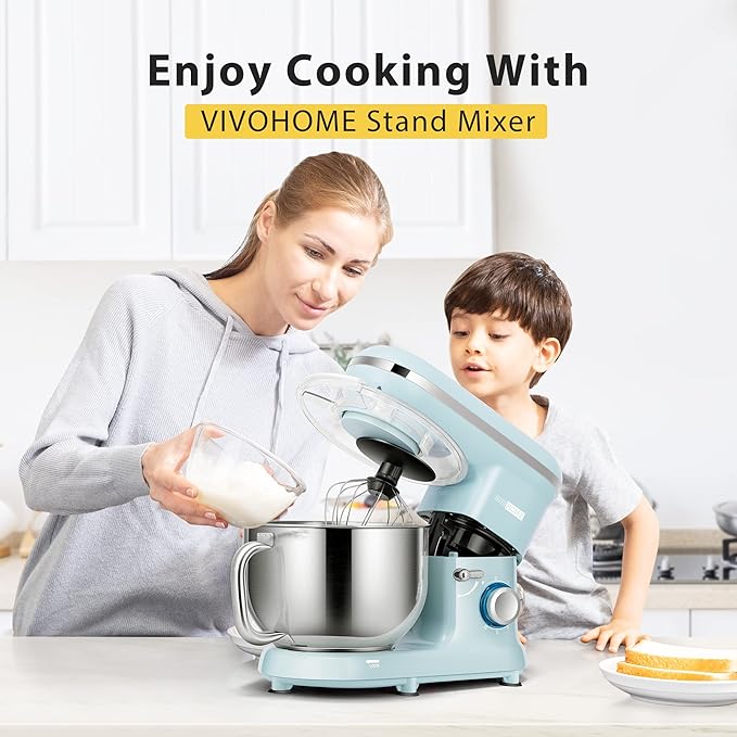 VIVOHOME Stand Mixer, 660W 10 Speed 6 Quart Tilt-Head Kitchen Electric Food Mixer with Beater, Dough Hook, Wire Whip and Egg Separator, Blue