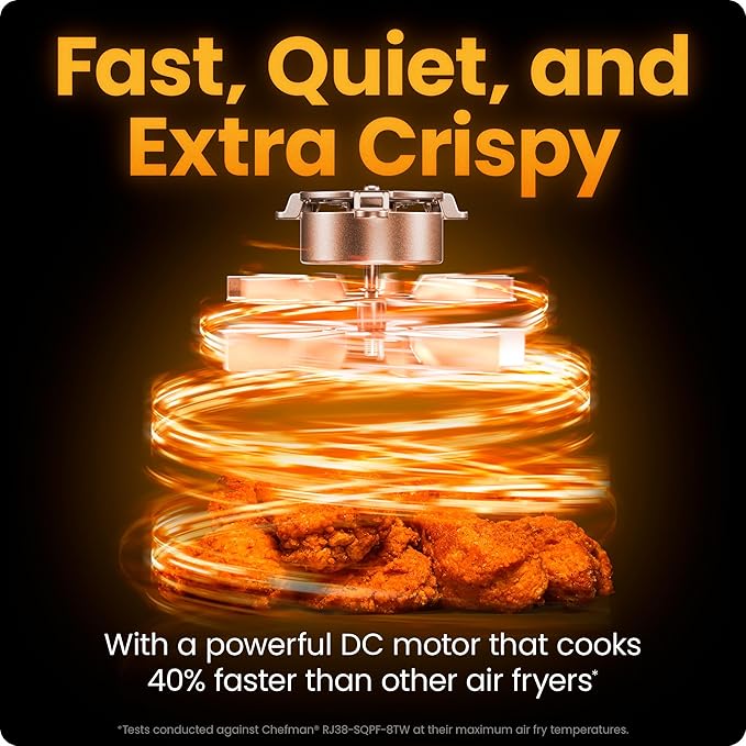 Chefman Air Fryer TurboFry 7-Qt, 6-in-1 High-Powered 450°F Cooking for Crispier Results, Compact Space-Saving Design, Air Fry, Bake, Broil, Reheat, Dehydrate, Defrost, Fast & Even Cooking – Black