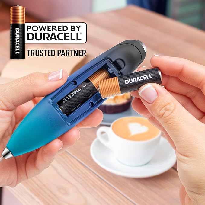 Zulay Kitchen Powerful Milk Frother Wand With 4 AA Duracell Batteries - Ultra Fast Handheld Drink Mixer - Electric Whisk Foam Maker for Coffee, Lattes, Cappuccino, Matcha & Creamer