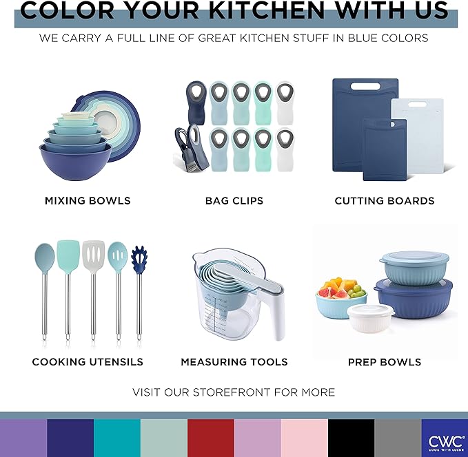 COOK WITH COLOR Stainless Steel Silicone Tipped Kitchen & BBQ Tongs Set, 2 Pc Mini Tongs, Blue