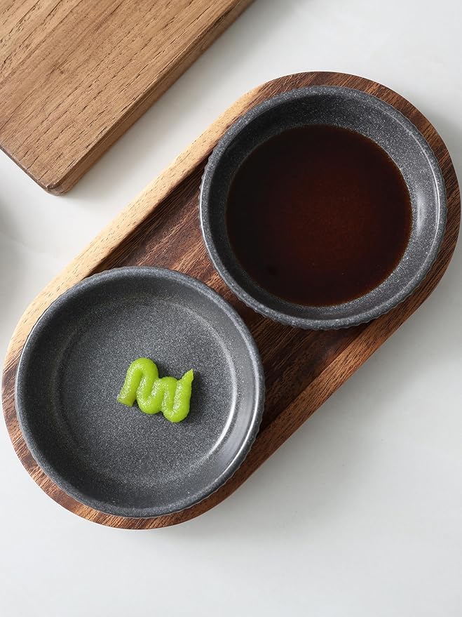 famiware Starlight Soy Sauce Dish Ceramic Dipping Bowls Set of 6, 3 oz Individual Dip Sauce Cups/Bowls/Dishes/Plates, Small Serving Bowl for Side Dishes, Dessert, Condiment, Matte Midnight Grey