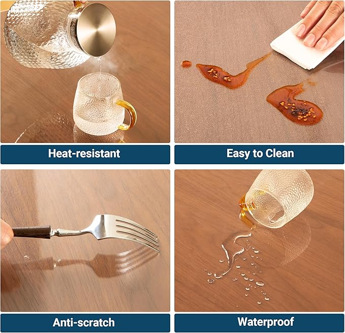 Clear Table Cover Protector Rectangle 36 x 54 Inch, 2.0mm Transparent Plastic Table Protector Waterproof, Anti-Scratch Clear Desk Mat for Office Desktop Dresser Dining Table, FDA Compliant