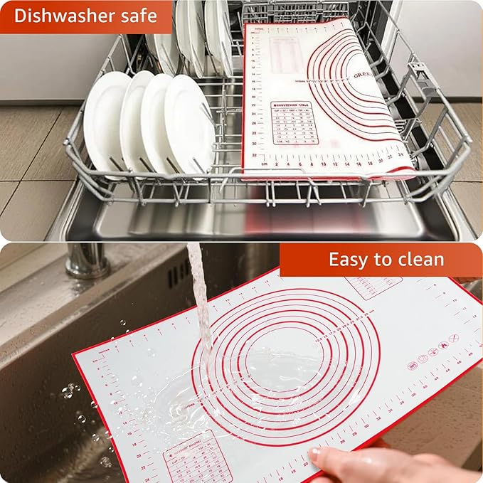 Silicone Baking Mat - Non Stick Pastry Mat Sheet for Dough Rolling, 0.7MM Thick Non-slip Baking Mat With Measurements, Reusable, Easy Clean Silicone Mats for Kitchen Counter (Black)
