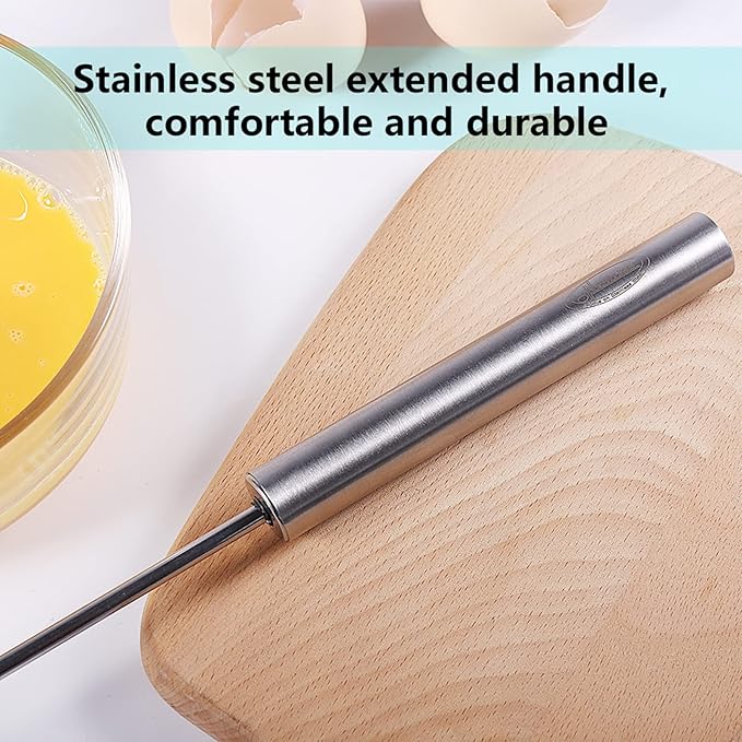 Newness Egg Whisk, [2 Pack 10in & 12in] Stainless Steel Hand Push Whisk Blender for Home - Versatile Tool for Egg Beater, Milk Frother, Hand Push Mixer Stirrer - Kitchen Utensil for Blending, Whisking