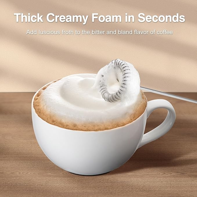 Milk Frother Handheld Rechargeable, Frother Wand with Storage Cover, Drink Mixer and Foamer for Coffee, Electric Whisk for Latte, Cappuccino, Matcha, Hot Chocolate, Protein Powder
