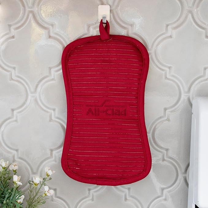 All-Clad Premium Pot Holder & Heating Pad, (2-Pack) Heat Resistant to 500 Degrees, 100% Cotton 10"x6.25" for Kitchen and Barbeque, Chili Red