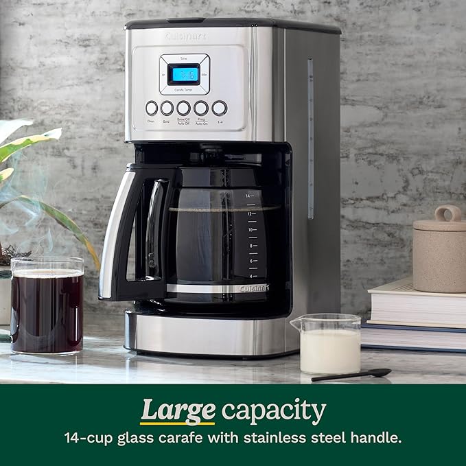 Cuisinart 14-Cup Coffee Maker, Programmable PerfecTemp Glass Carafe Coffee Machine with 1-4 Cup Setting, Brew Strength Control and Brew Pause, Stainless Steel, DCC-3200NAS
