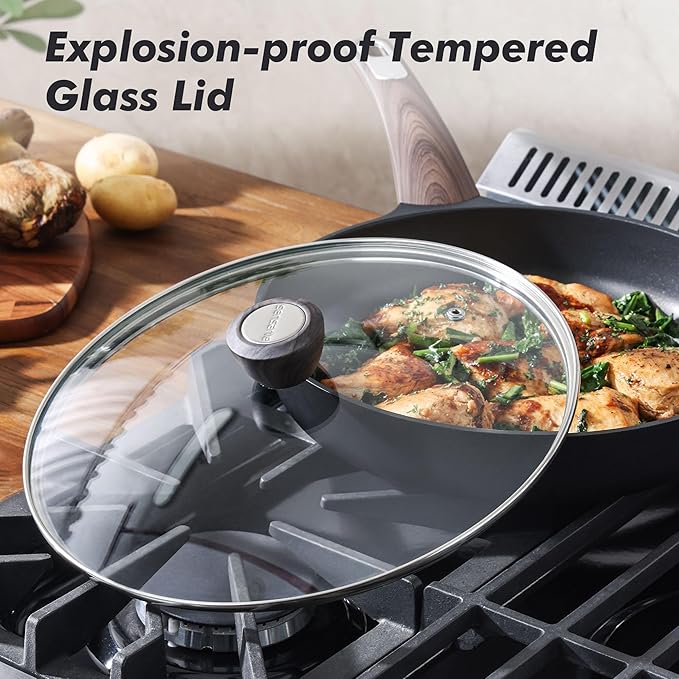 SENSARTE Nonstick Frying Pan Skillet with Lid, 8inch Non Stick Pan Omelette Pans, Healthy Kitchen Cooking Chef's Pan with Cover, Free of Intentionally Added PFOA/PFOS, Induction Compatible, Black