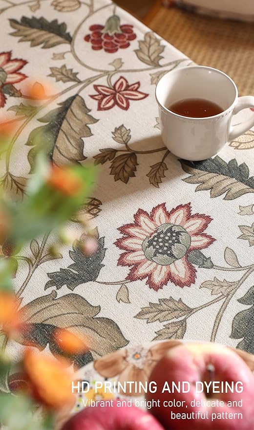 ISAENNE Designer Provence Floral Long Rectangular Tablecloth,Linen Colorful Washable Indoor Table Cloth,Durable Decor Tablecloths for Dining Thanksgiving Kitchen Christmas,63"*94"-Ratina
