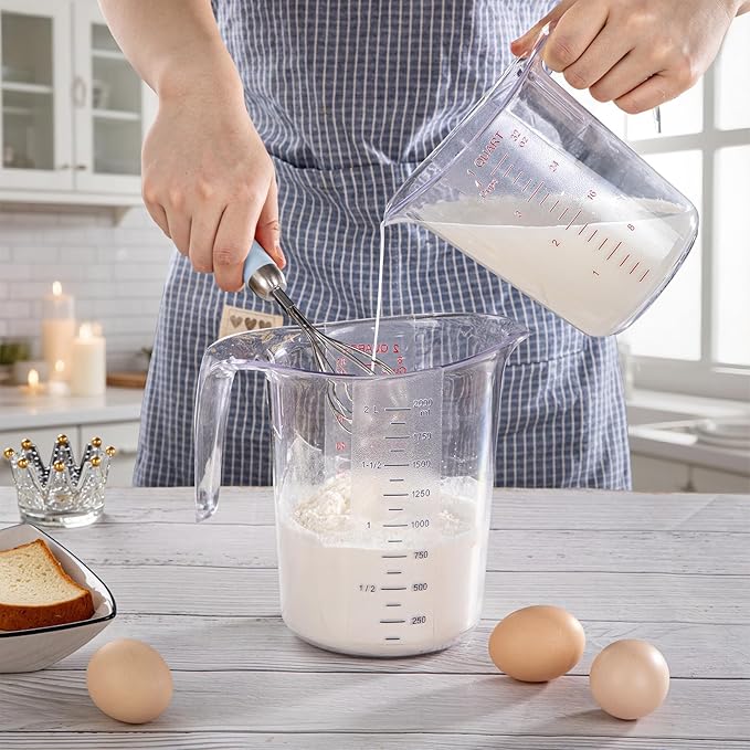 DaYammi Measuring Cups 4-Piece, Unbreakable Food-Grade Plastic Measuring Cup for Dishwasher, 1/2/4/8-Cup Nesting Liquid Measuring Cups for Prepping, Baking, Cooking, Readable Markings, Clear