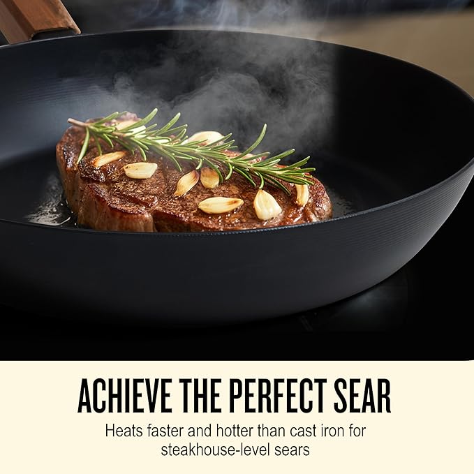 Alva Forest 8" Carbon Steel Frying Pan – Naturally Nonstick, Pre-Seasoned, with Acacia Wood Handle, Made Without PTFE, PFOA, PFAS – Sustainable Belgian Design, Induction & All-Stovetop Safe