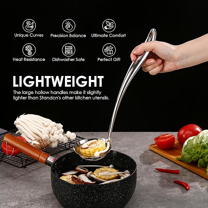 304 Stainless Steel Kitchen Utensil Set - 9 PCS Serving Utensils, Cooking Utensil, Solid Spoon, Slotted Spoon, Fork, Spatula, Ladle, Skimmer Spoon, Slotted Spatula Tunner, Spaghetti Spoon, Large Spoon